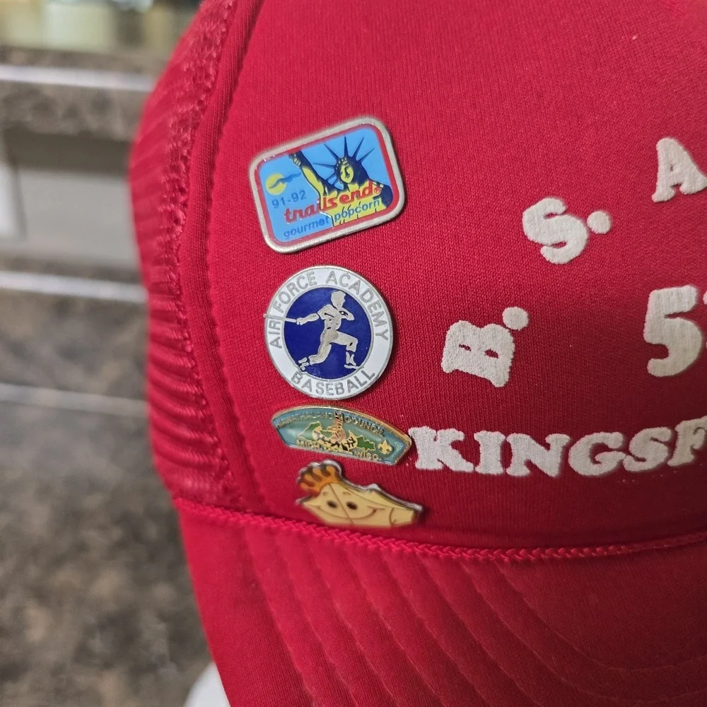 Vintage Boy Scouts BSA Troop 510 Kingsford MI Red Trucker‎ Hat w/ 4 Scout Pins
